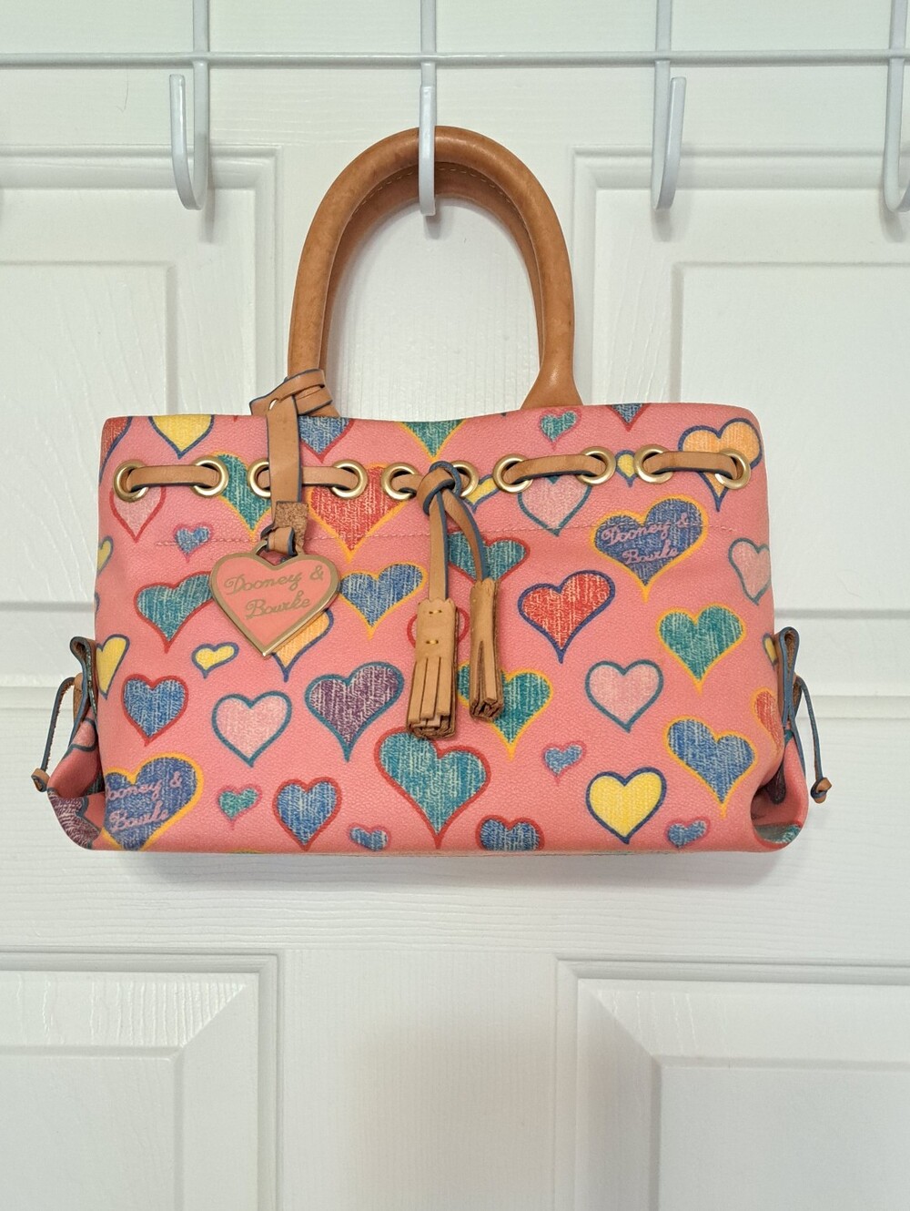 Vintage Dooney & Bourke Crayon Hearts Tiny Tassel Tote